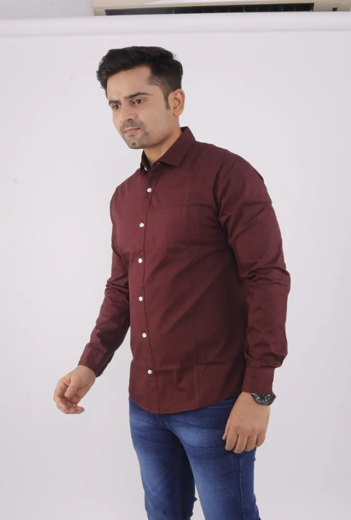 Men Pure Cotton Brown Plain Shirt
