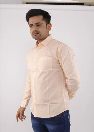 Men Pure Cotton Peach Plain Shirt