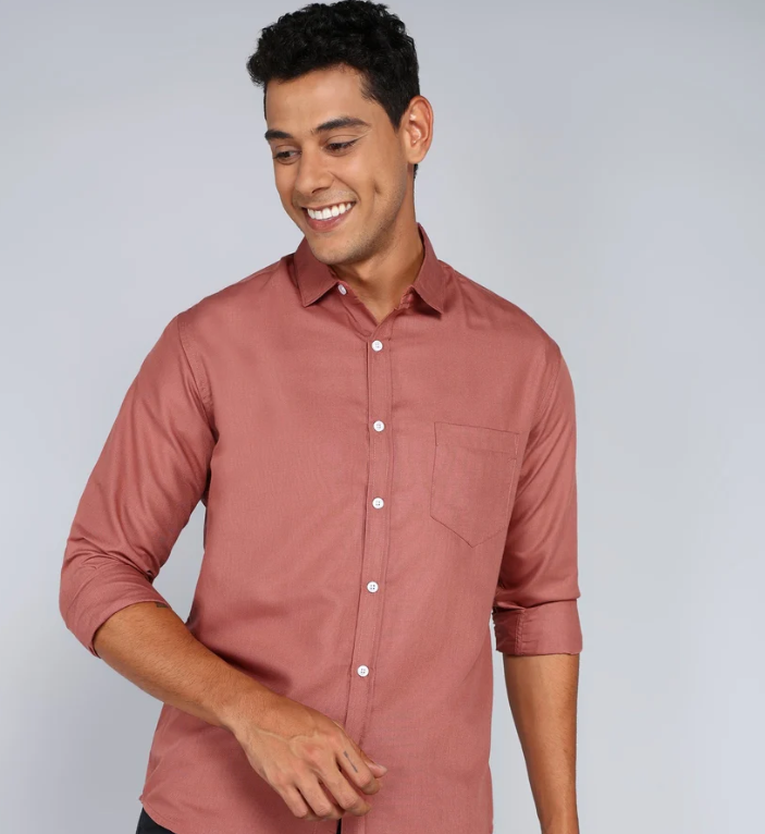 Men Cotton Onion Pink Plain Full Sleeve Shirt