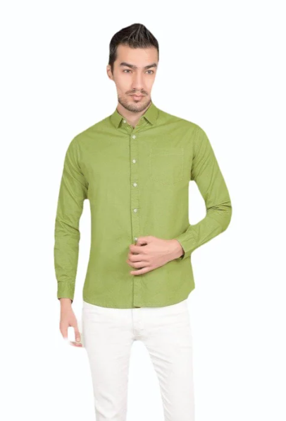 Men Cotton Green Plain Shirt, Casual, Full Sleeves