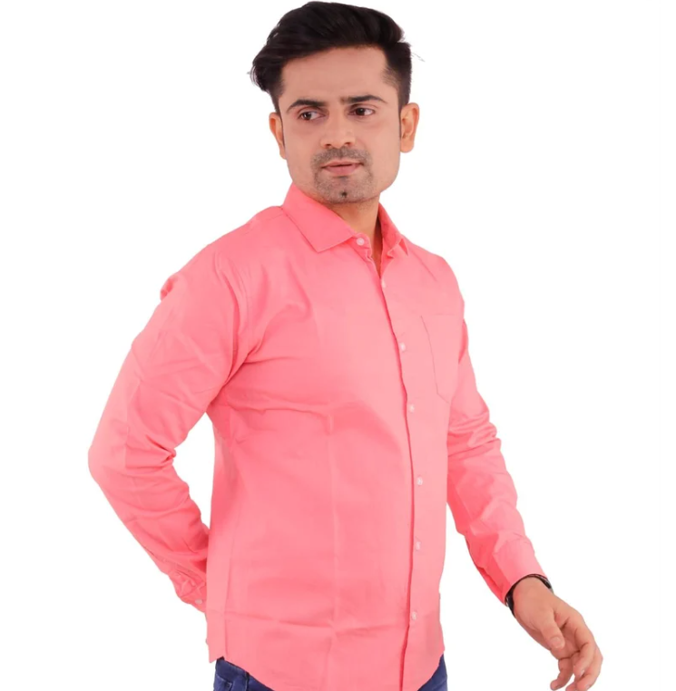 Men Pure Cotton Pink Plain Shirt