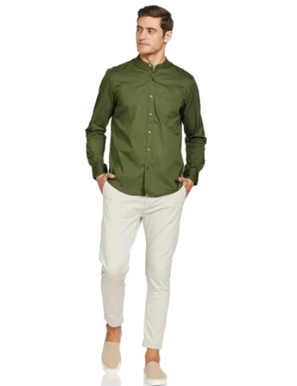 Men Cotton Shirts Green